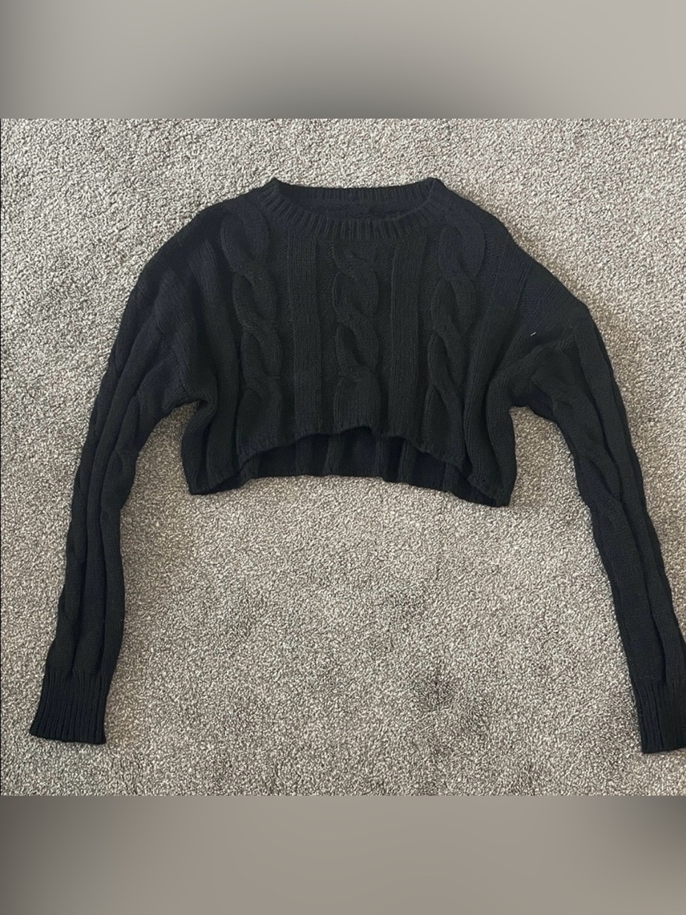 Commense Black Cable-Knit Cropped Sweater